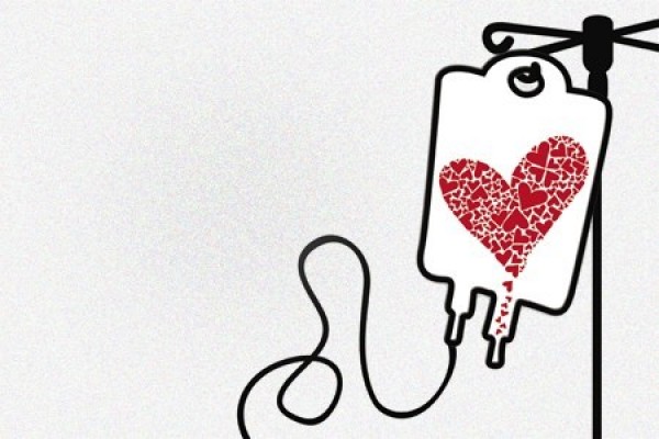 blood donated into heart-shaped bag
