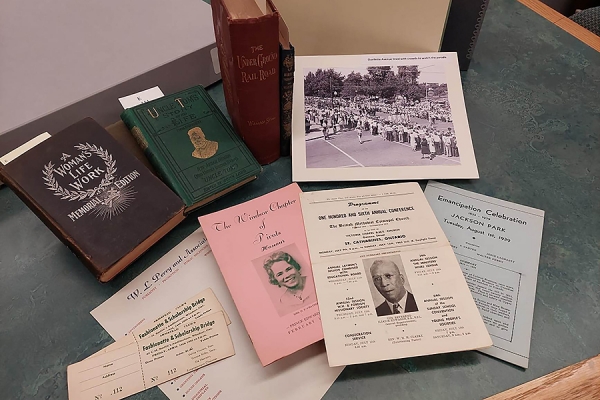 display of archive materials -- documents, books, photographs