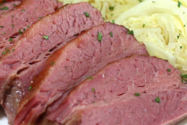 plate of corned beef and cabbage