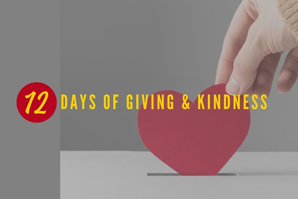 12 Days of Giving &amp; Kindness Challenge hand dropping heart-shaped card into box