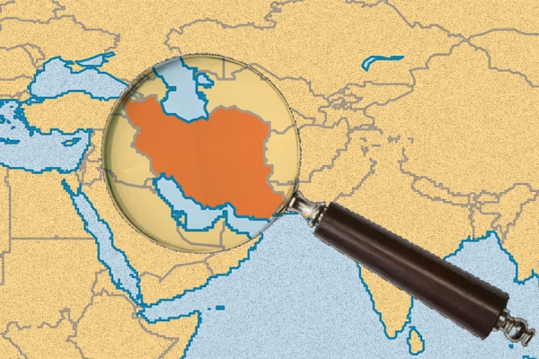 map of Iran magnified by overlying glass