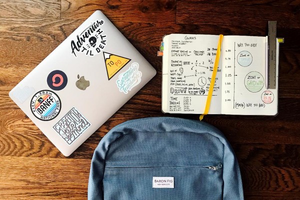 Backpack, dayplanner and other school supplies