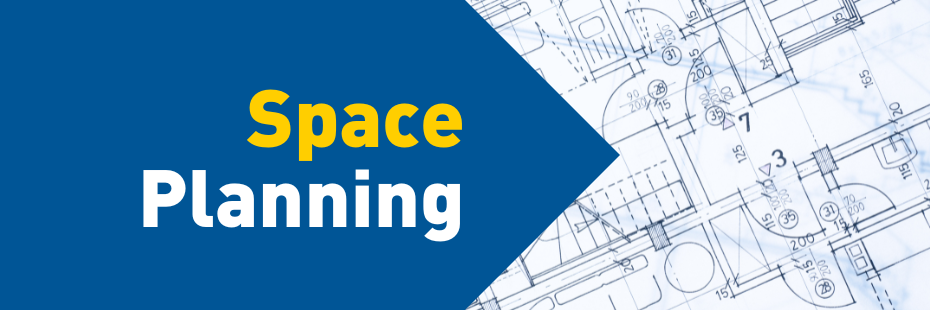 Image of a blueprint design with the text overlay of Space Management Planning