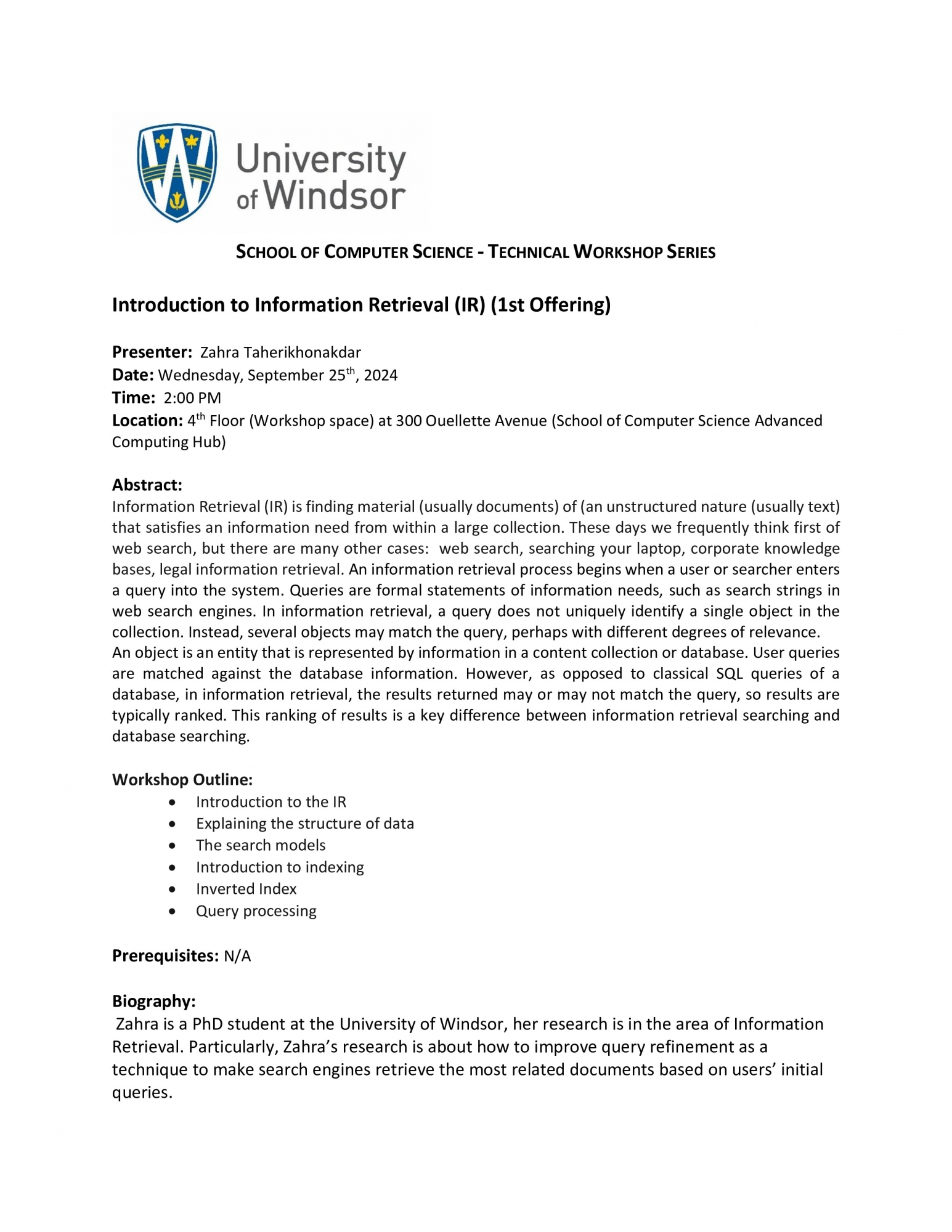 Technical Workshop - Introduction to Information Retrieval (IR) (1st Offering) - Zahra Taherikhonakdar