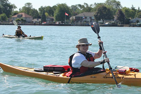 Susan McKee in kayak on Detroit River