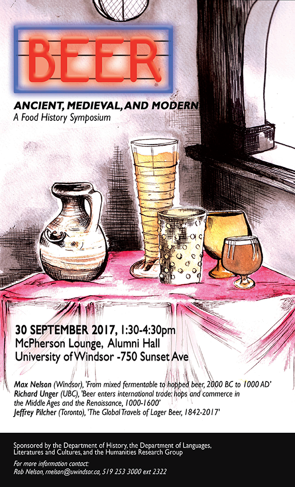 Beer: Ancient, Medieval, and Modern symposium will be held on Sept. 30, 2017 in the McPherson Lounge in Alumni Hall from 1:30 to 4:30 p.m.